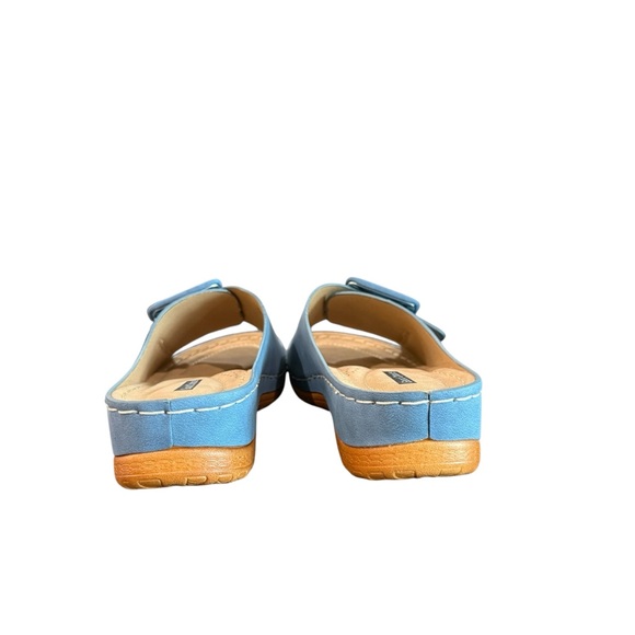 Good Chic Women's Blue Mules with Tan Sole NWB - Picture 5 of 9